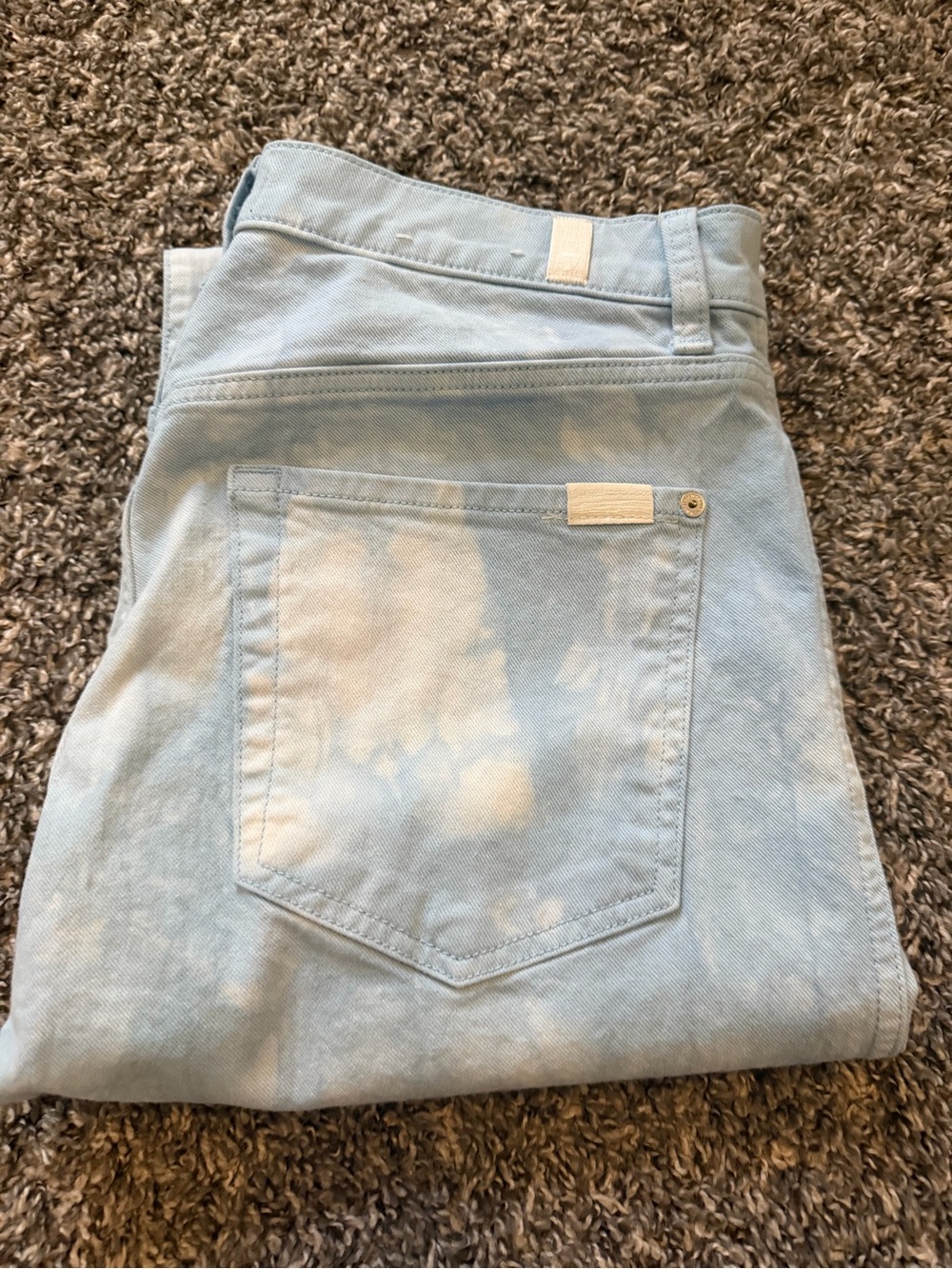 7 For All Mankind Light Blue Tie-Dye Straight Leg Jeans